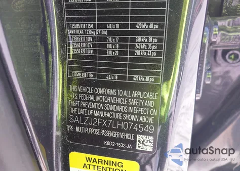 2020 Land Rover Range Rover Evoque S from USA, damaged, VIN SALZJ2FX7LH074549